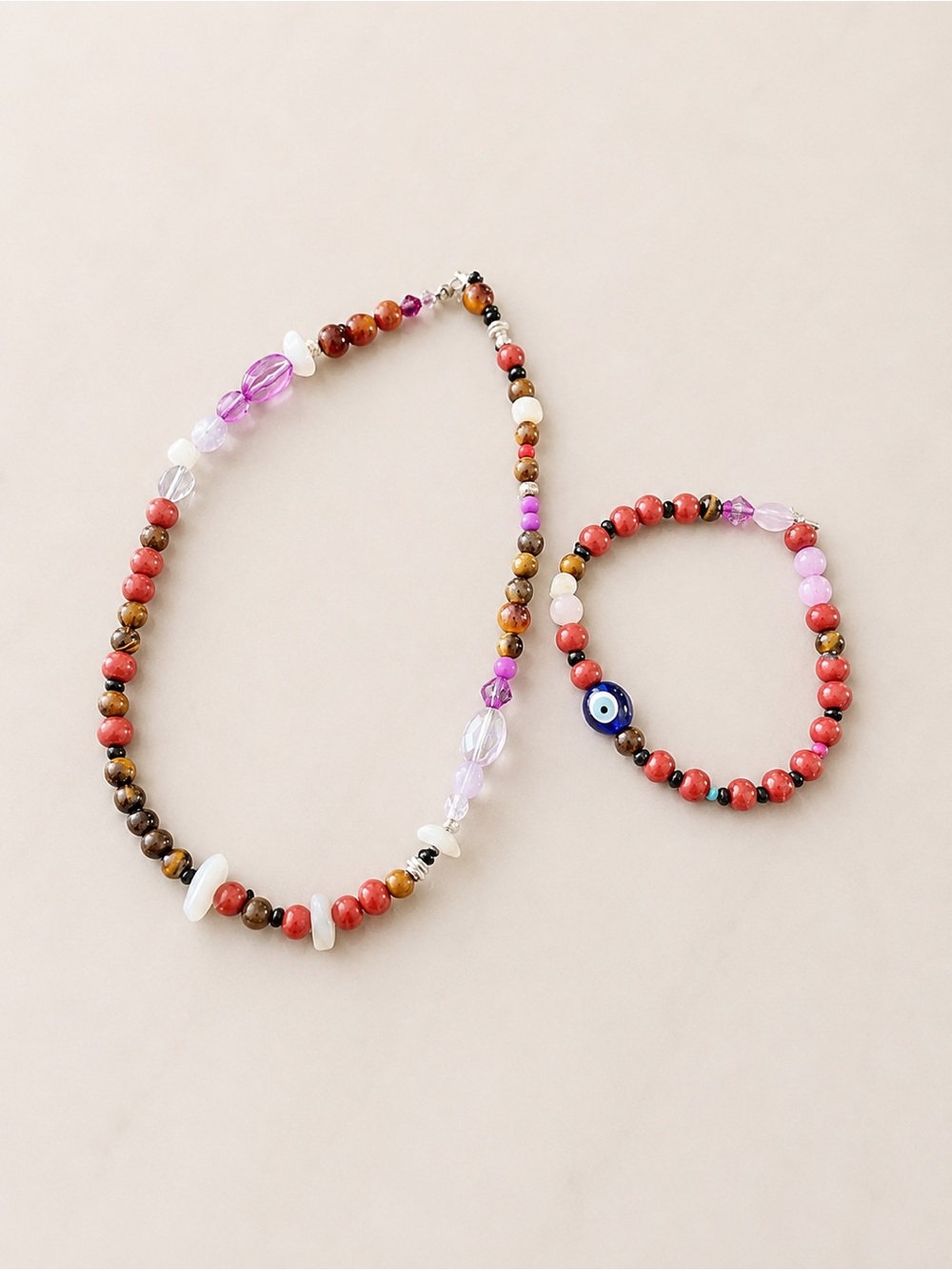 Boho Handmade Beaded Jewelry Set | Evil Eye Necklace & Bracelet